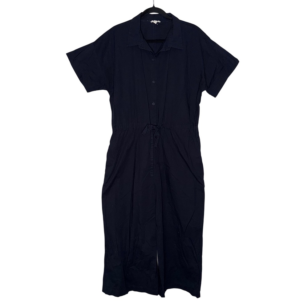 Eileen Fisher Jumpsuit Women Large Navy Blue Excellent Organic Cotton Wide Leg